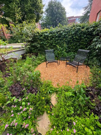 Sitzecke mit Kies und bepflanztem Garten in Hamburg